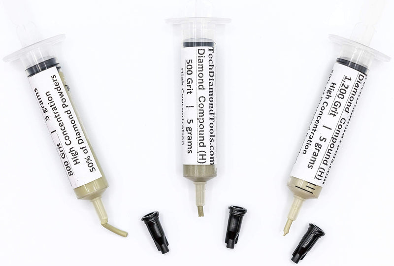 TechDiamondTools Kit of 3 Diamond Lapping Paste Polishing Compound 500 800 1200 Grit Lapidary Paste for Rock Glass Metal Jewelry Resin Marble with High Concentration of Diamond Powder USA Made 1200 800 500 grit