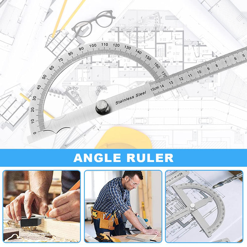FEMONGY Protractor, Metal Protractor 0-180° Stainless Steel Goniometer with Locking Screw, Universal Protractor with Scale Ruler for School Carpenter DIY Painting Drawing Marking (150mm) 150mm