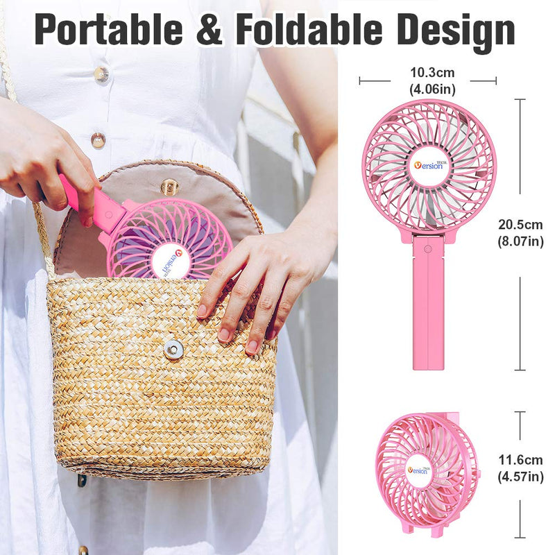 VersionTECH. Mini Handheld Fan, USB Desk Fan, Small Personal Portable Table Fan with USB Rechargeable Battery Operated Cooling Folding Electric Fan for Travel Office Room Household Pink
