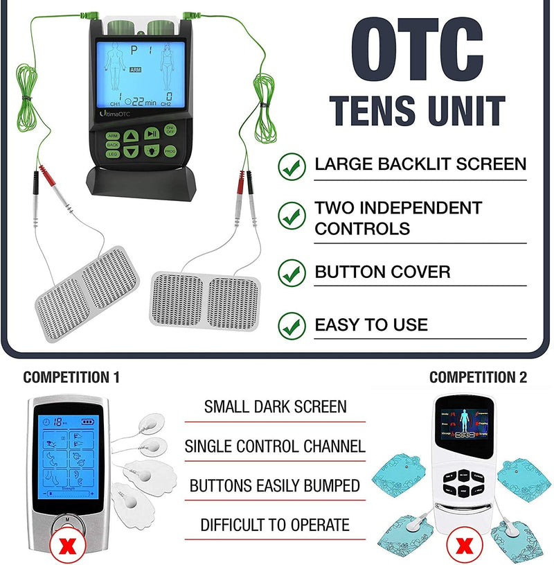 TENS Therapy Massager by Ultima OTC - Electric Muscle Contraction Stimulator for Electrotherapy Pain Relief - Massage Unit and Pain Therapy Device (White)