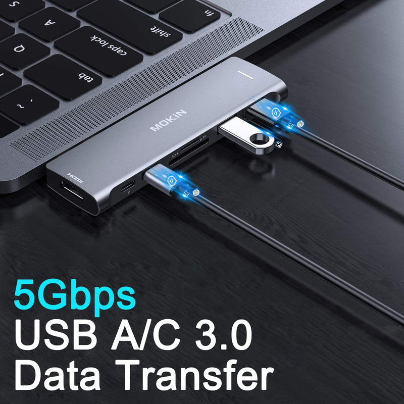 USB C Adapter for MacBook Pro 2022 2021 2020, MacBook Pro USB Adapter, 7 in 2 MacBook Pro Accessories for MacBook Pro/Air M1M2, Mac Dongle with 4K HDMI, 2 USB 3.0, TF/SD, USB-C 100W and Thunderbolt 3 Gery