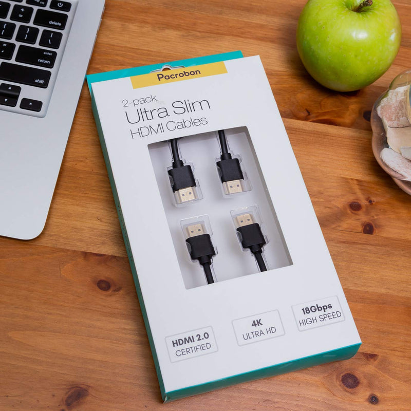 Pacroban Slim HDMI Cable (6ft, Black) 6ft - 2 Pack