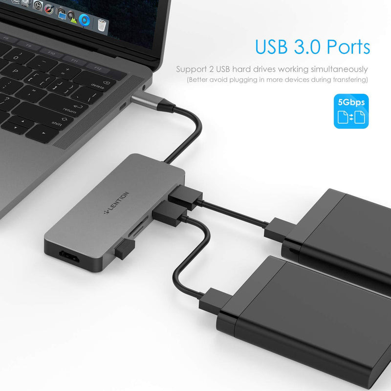 LENTION USB C Hub with 4K HDMI, 3 USB 3.0, SD/Micro SD Card Reader Compatible 2021-2016 MacBook Pro 13/15/16, New Mac Air/Surface, Stable Driver Certified Multi-Port Adapter (CB-C18, Space Gray)