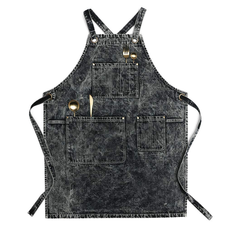 Jeanerlor - Denim Apron With Pockets for Women and Men - Washing Style | Adjustable S to XXL Adjustable:S to L Black