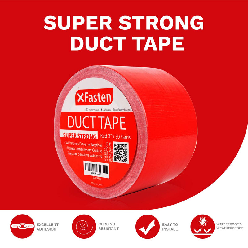 XFasten Super Strong Duct Tape, 3 Inches x 30 Yards (Red, 3-Inch by 30-Yards) Red