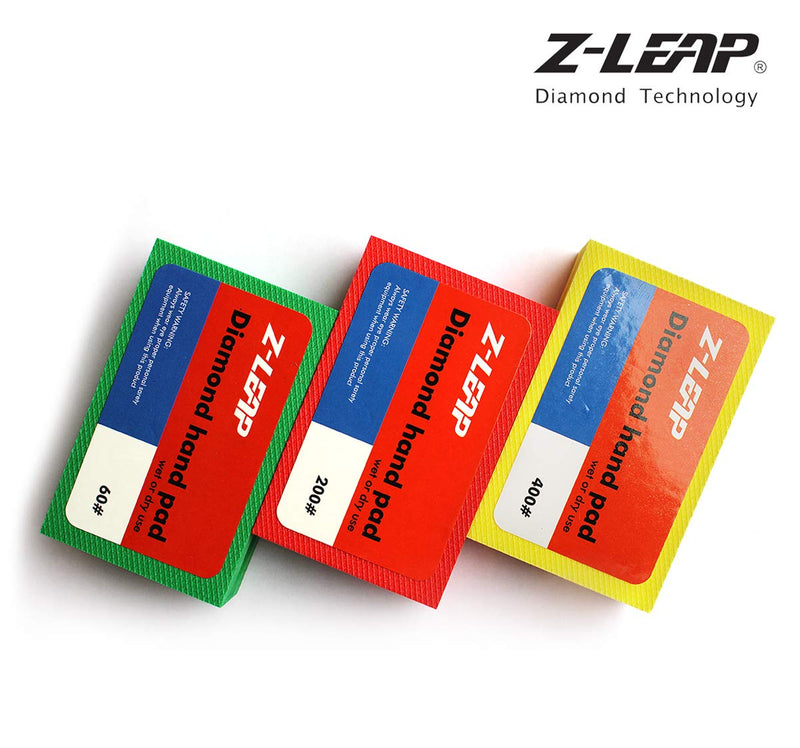 Z-LEAP Diamond Hand Polishing Pads 3-Pcs Set for Granite Marble Concrete Glass Sanding Block