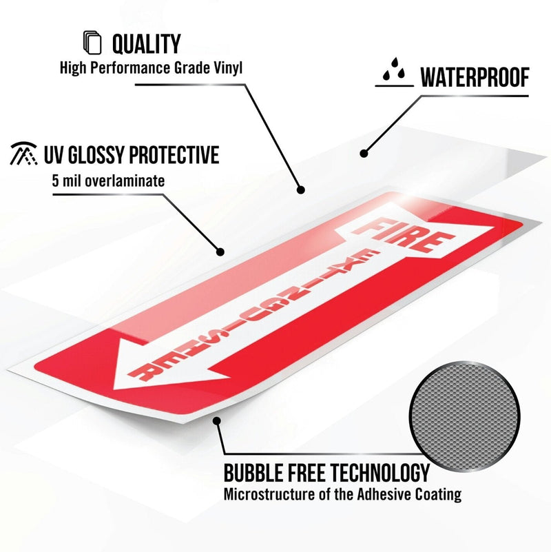 Fire Extinguisher Signs, Safety Sign Sticker - 8 Pack - 4" X 12" - 5 Mil Vinyl - Bright Red and White Colors - Durable Self Adhesive, Weatherproof and UV Protected - Ideal for Home, Office or Boat 8 Pack - 12 by 4 Inch