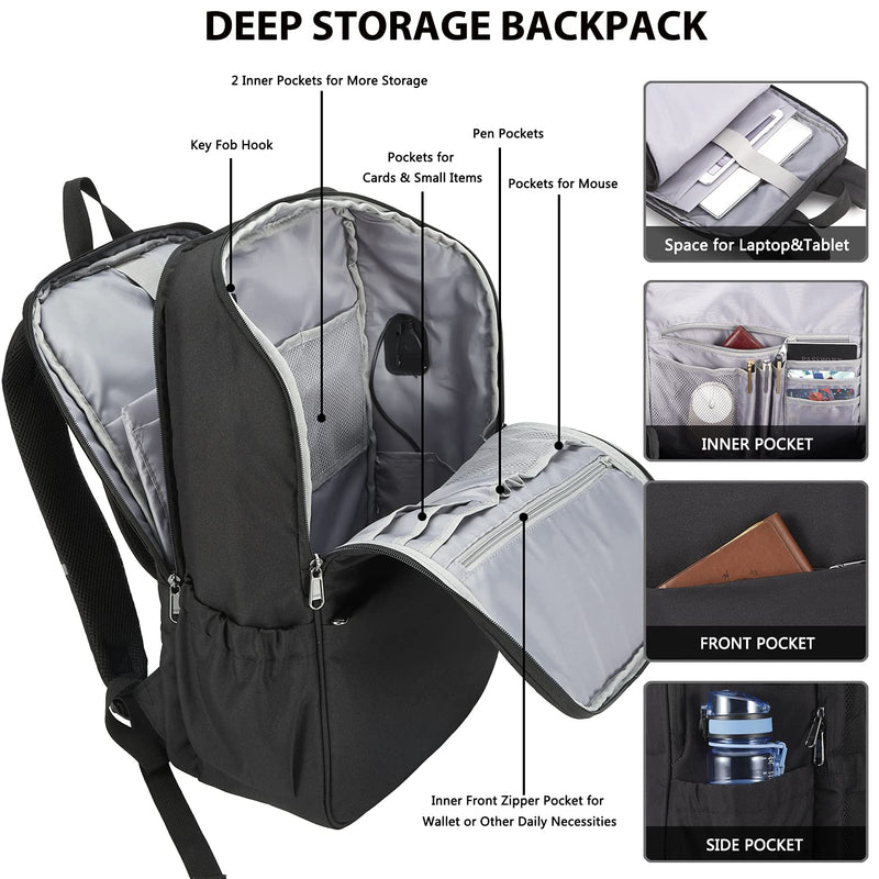 MAXTOP Travel Laptop Backpack with USB Charging Port Anti-Theft[Water Resistant] College School Bookbag Fits 17 Inch Laptop Black（17 Inch）