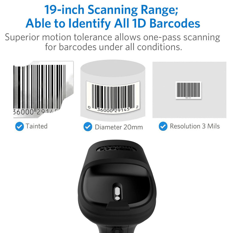 Inateck Barcode Scanner, Wireless Scanner, 2600mAh Battery, 35M Range, Automatic Scanning, BCST-60 Black