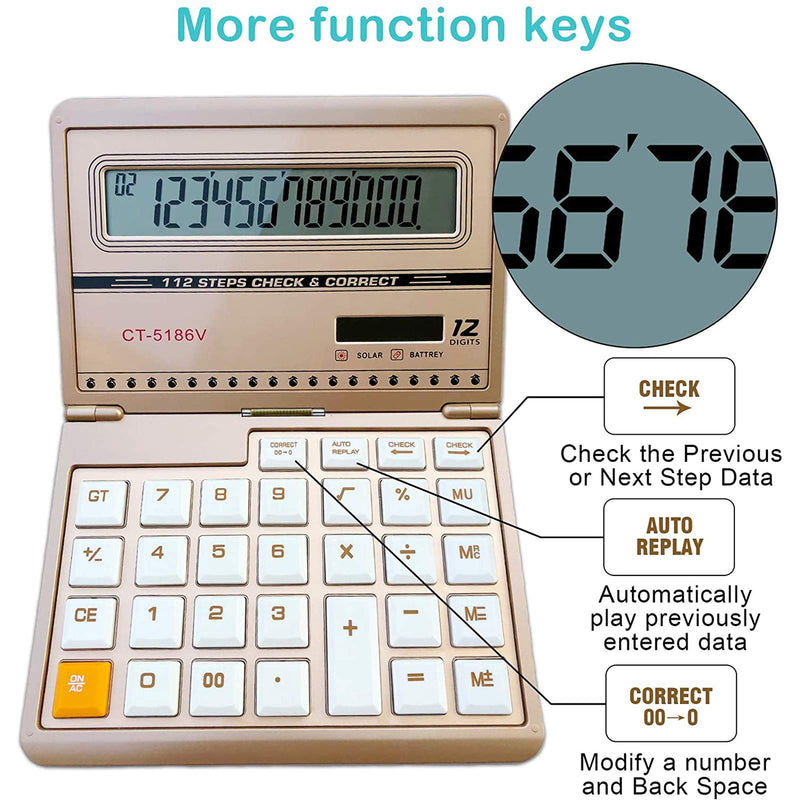 Extra-Large Calculator, 8 1/2 by 11 inch, Solar Basic Calculator Large Desk Folding Calculator with Big Keys 12 Digits Calculator (Gold),Christmas Birthday Gifts Daily and Office Work Rose Gold