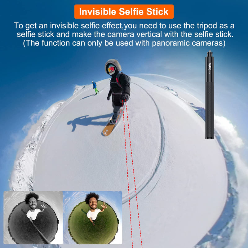 VRIG TP-13,131cm(51inch) Invisible Selfie Stick for Insta360 ONE X3, X2, X, Insta360 ONE R, RS, Insta 360 Camera 1/4" Extended Monopod Pole
