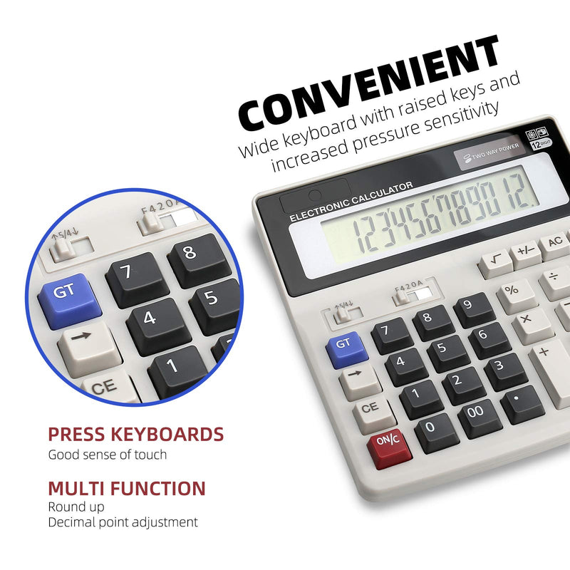 Calculator, Calculators Large Display and Buttons, Solar Battery Dual Power, Big Button 12 Digit Large LCD Display