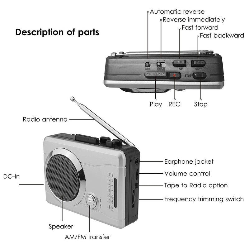 DIGITNOW!AM/FM Portable Pocket Radio and Voice Audio Cassette Recorder,Personal Audio Walkman Cassette Player with Built-in Speaker and Earphone Silver