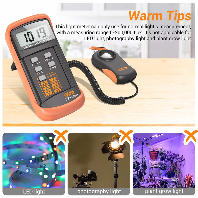 Dr.meter LX1330B Digital Illuminance Light Meter, 0-200,000 Measurement Range Lux Meter