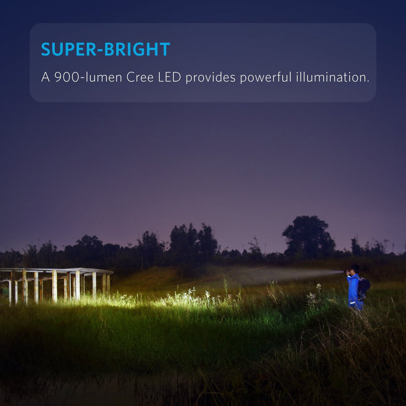 Anker Super Bright Tactical Flashlight, Rechargeable (18650 Battery Included), Zoomable, IP65 Water-Resistant, 900 Lumens CREE LED, 5 Light Modes for Camping and Hiking, Bolder LC90