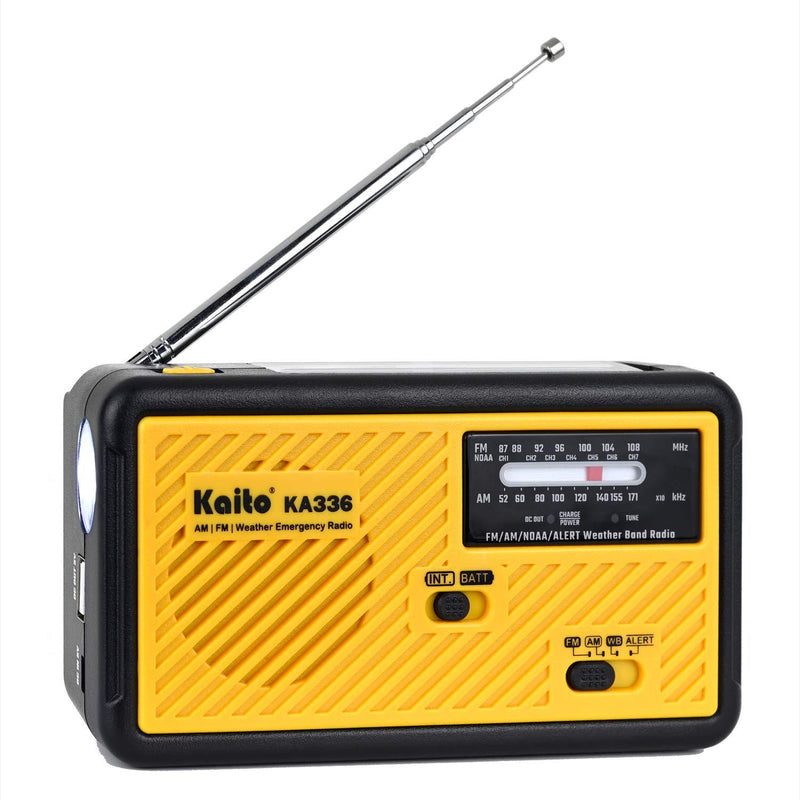 Kaito Voyager ECO Emergency Radio KA336 AM/FM NOAA Weather Alert 5-Way Powered Solar Crank Radio Receiver with LED Flashlight and USB Mobile Phone Charger