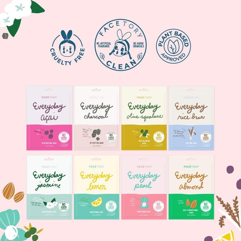 Everyday Set of 8 Sheet Masks - Revitalizing, Purifying, Brightening, Hydrating, Anti-aging With No Harsh Chemicals 0.81 Fl Oz (Pack of 8)