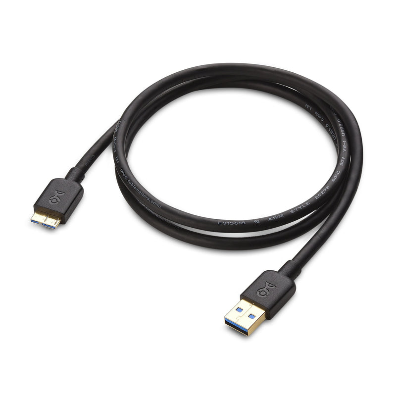 Cable Matters 2-Pack Short Micro USB 3.0 Cable 3 ft (External Hard Drive Cable, USB to USB Micro B Cable) in Black 3 Feet