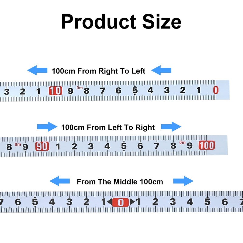 ‎FASBET Pack of 4 self-adhesive measuring tape 1m metric, for sticking, 2x 1m left to right, 1x 1m right to left, 1x 2m middle to left to right 4 rolls