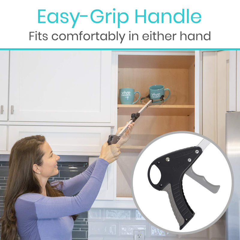 Vive Foldable Suction Reacher Grabber - Pickup Reaching Tool - Long, Heavy Duty, 32 Inch Extended Reacher - Elderly, Seniors, Injured, Kids - for Trash, Garbage, Cups, Glasses, High Shelf (1) 1