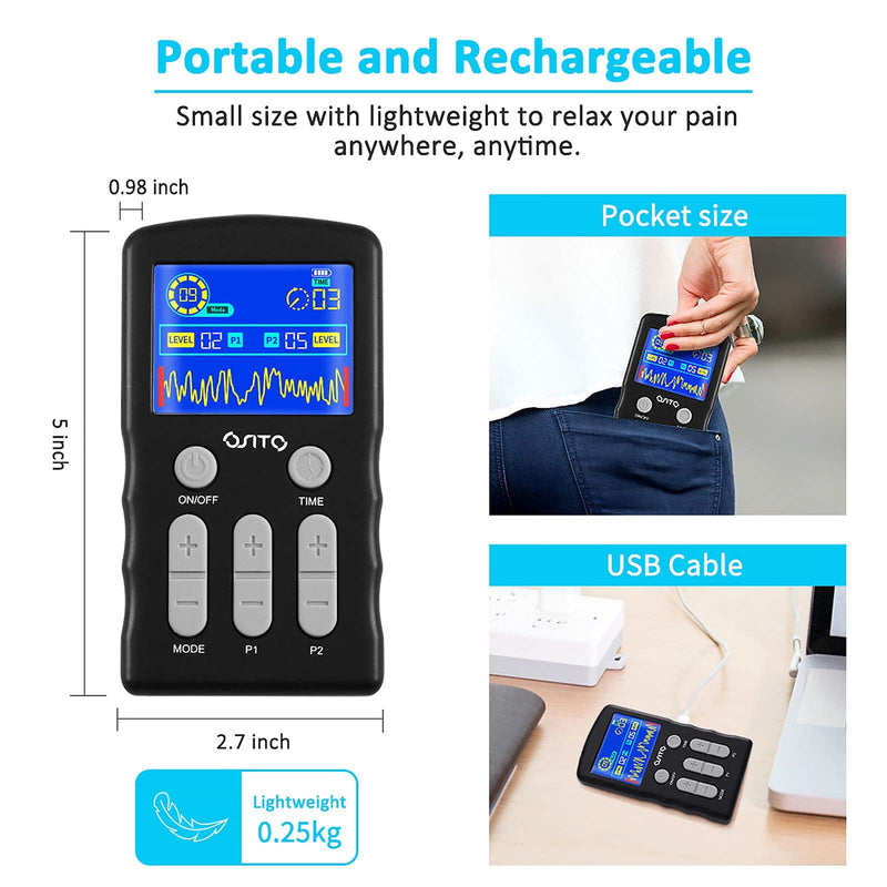 TENS Unit Muscle Stimulator Dual Channel TENS Machine (FSA&HSA Eligible) 25 Modes Pulse Massage with 10 TENS Pads EMS Muscle Stimulation Therapy for Body Arm Shoulder Legs and Arthritis Pain Relief