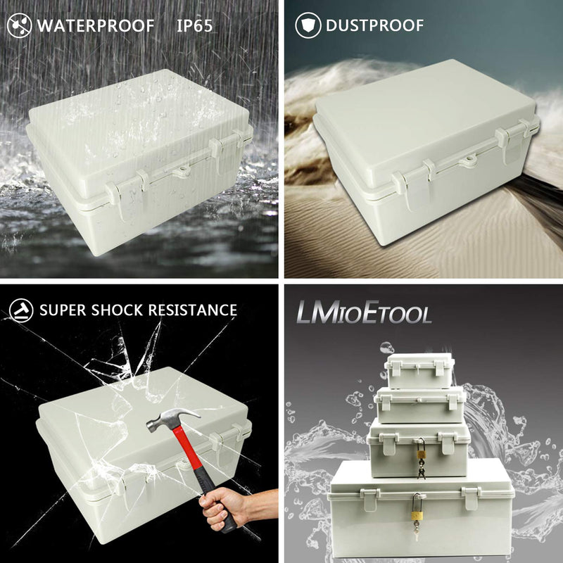 LMiEtool Junction Box, ABS Plastic, IP65 Waterproof Dustproof Universal Electrical Enclosure, Hinged Shell Outdoor and Indoor Usage Project Box, 8.7"x 6.7" x 4.3"(220x170x110mm), Grey 8.7" x 6.7" x 4.3"