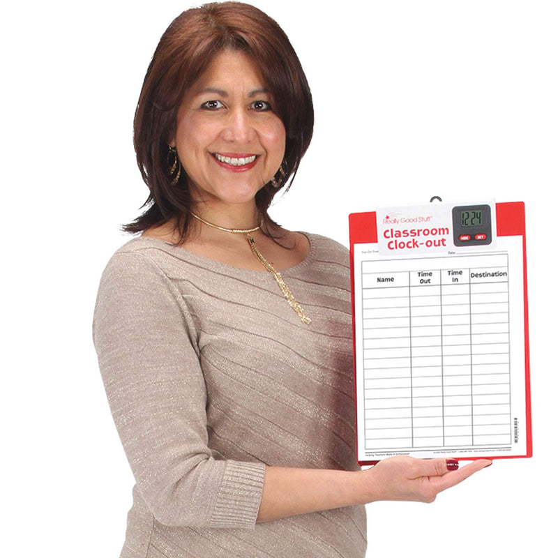 Really Good Stuff Classroom Clock-Out Clipboard – Keep Track of Students with Sign-Out/Sign-in Sheet and Digital Clock – Durable Clipboard with Easy-to-Read Clock, 9” x 13”