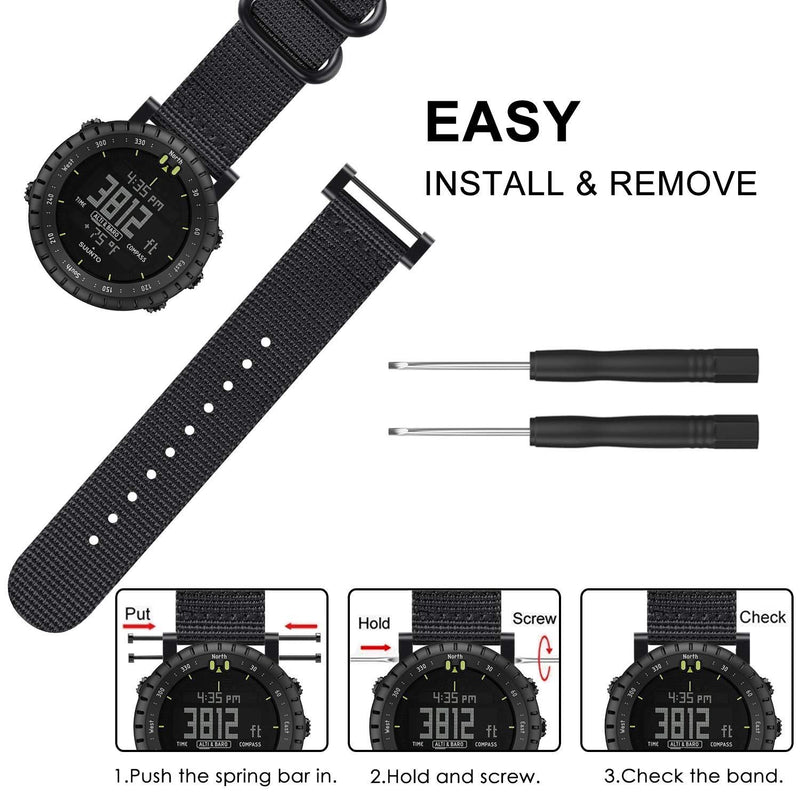 Fintie Watch Band Compatible with Suunto Core, Premium Woven Nylon Replacement Sport Strap with Metal Buckle Compatible with Suunto Core Smart Watch, Black