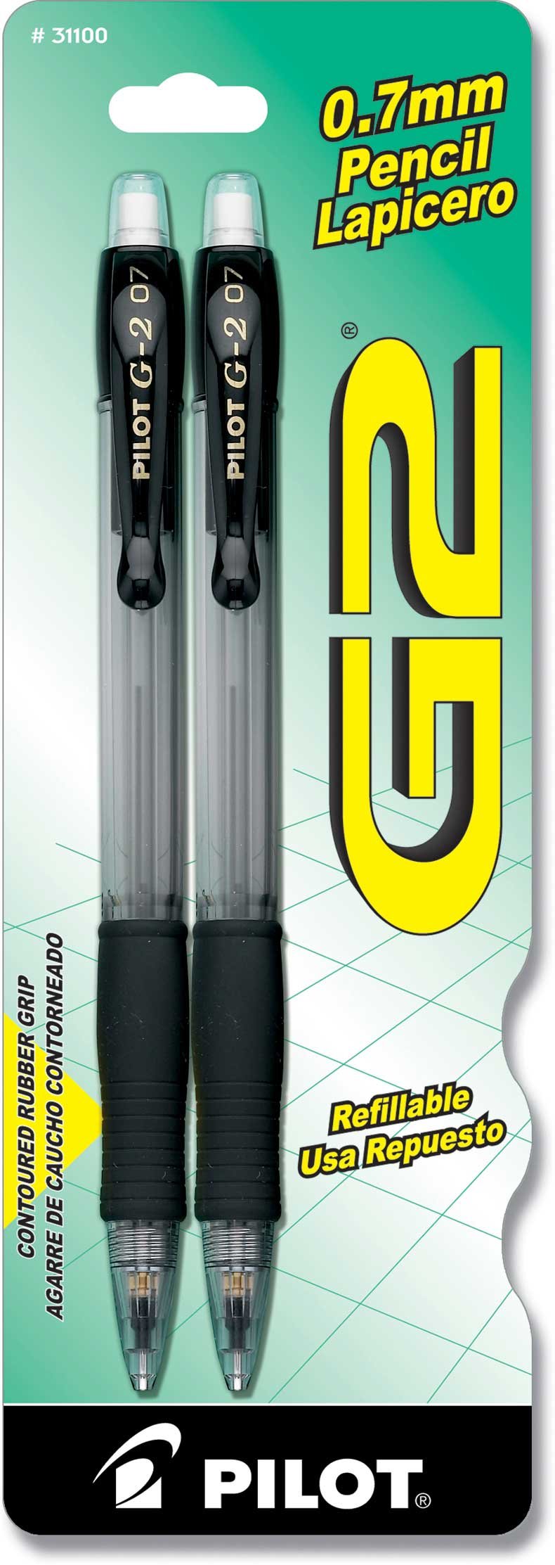 PILOT G2 Mechanical Pencils, 0.7mm HB Lead, Black/Clear Barrel, 2-Pack (31100)