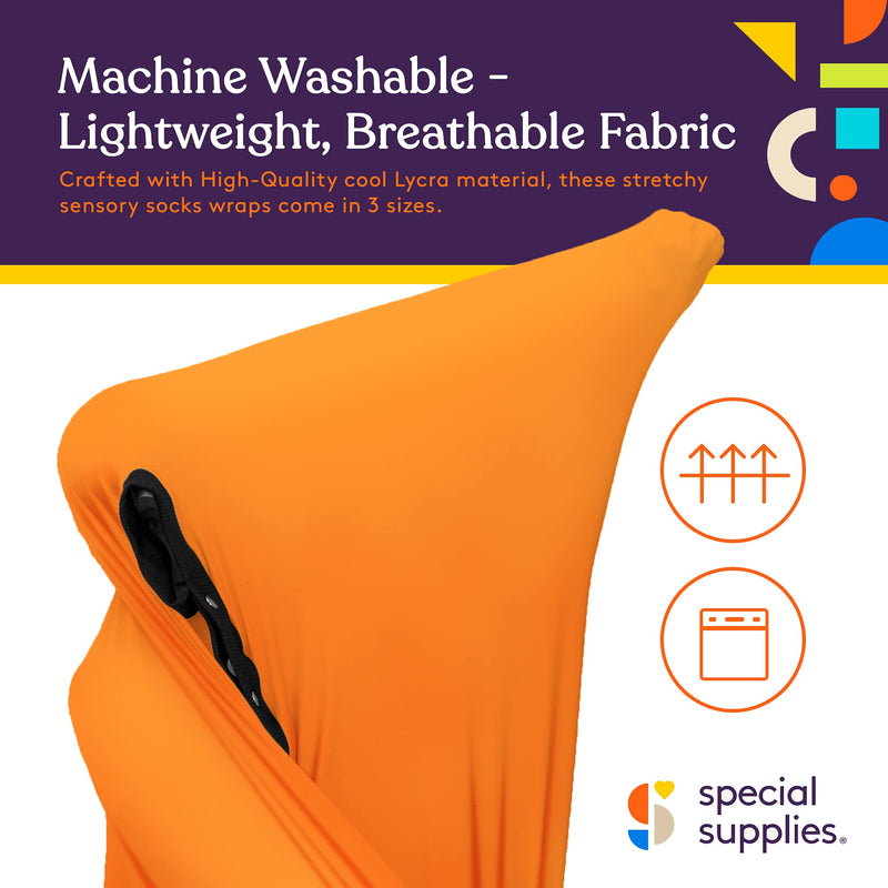 Special Supplies Orange Sensory Body Sock Full-Body Wrap to Relieve Stress, Stretchy, Breathable Cozy Sensory Sack for Boys, Girls, Safe, Comfortable, Calming Relief Cocoon (Medium 47"x27") Medium 47"x27"