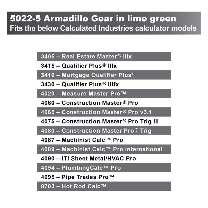 Calculated Industries 5022-5 Armadillo Gear Hard Protective Calculator Case in Lime Green