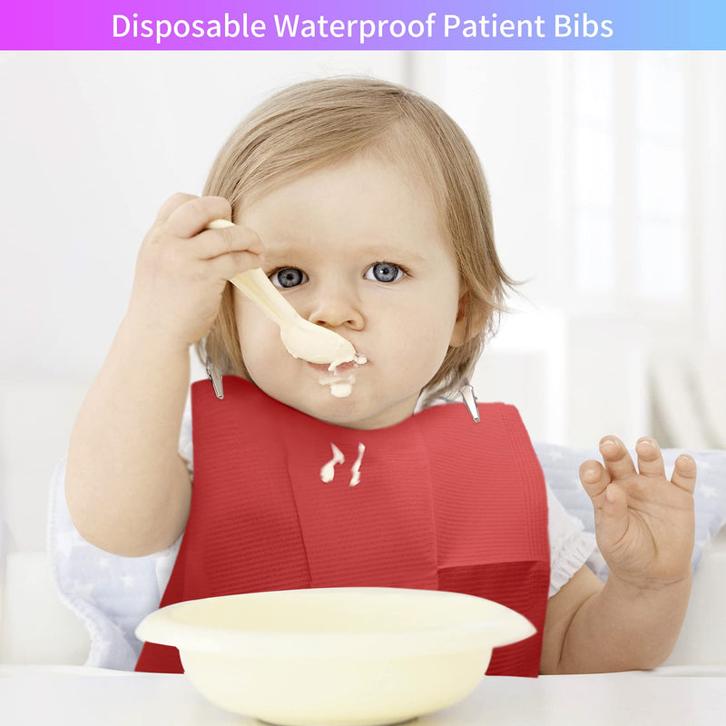 Annhua Dental Bibs Disposable Patient Bibs Waterproof Tattoo Piercing, Dentist Bib 3 Ply Dental Paper Napkins Embossed Tray Covers - 13" x 18"|Red|Pack of 60 Red