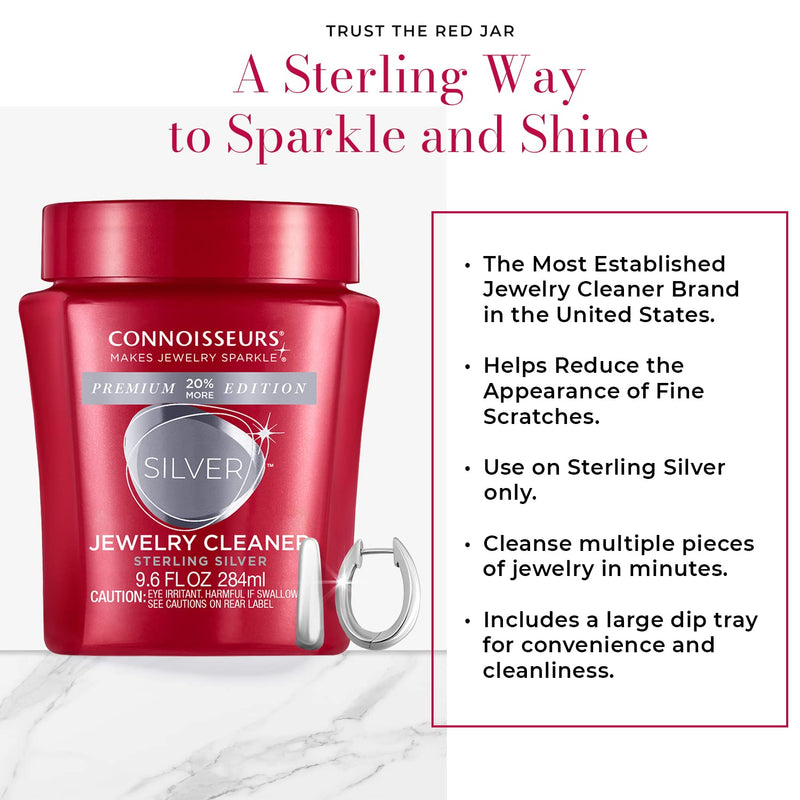 CONNOISSEURS Silver Jewelry Cleaner - Restore The Shine and Brilliance to Tarnished Sterling Silver Jewelry in Just 10 Seconds Premium Edition 9.6 OZ 20% More
