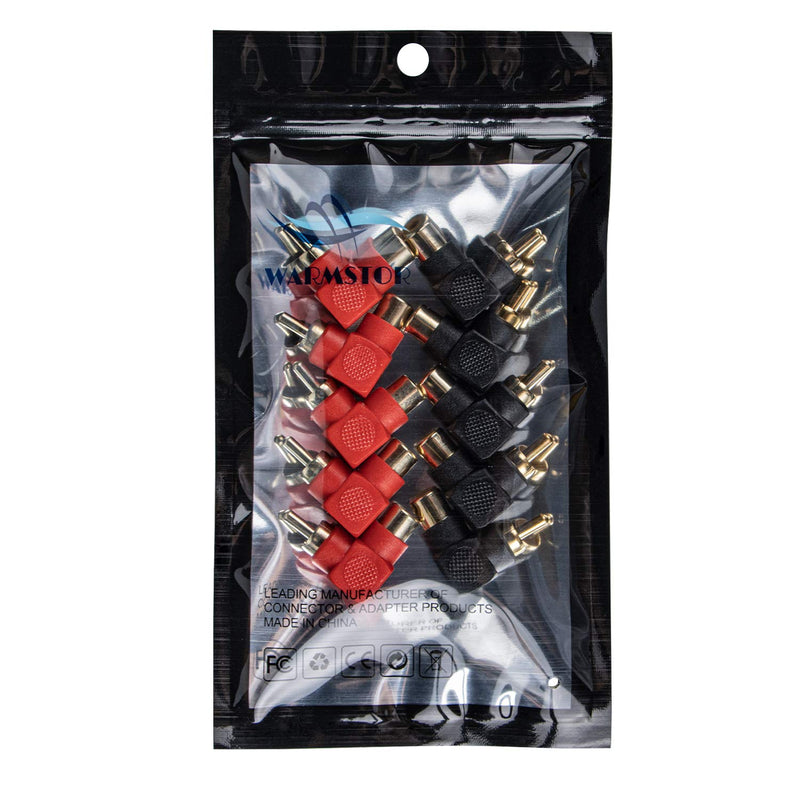 RCA Male to RCA Female Adapter Right Angle Connector Plug M/F 90 Degree Elbow Gold-Plated (5 Black + 5 Red) (10 Pack)