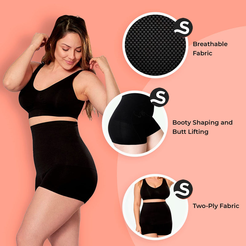 Shapermint High Waisted Body Shaper Boyshorts Tummy Control Waist Slimming and Back Smoothing Shapewear for Women Plus Size Black Small