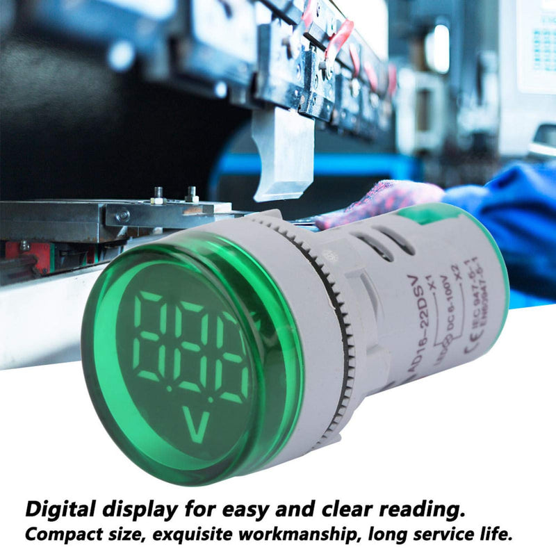 Digital Mini LED Display Voltmeter,6-100V High Accuracy LED Voltmeter Signal Light Digital Display DC Voltage Meter Indicator Round Lamp Tester (Green 2x1.2x1.2inch)