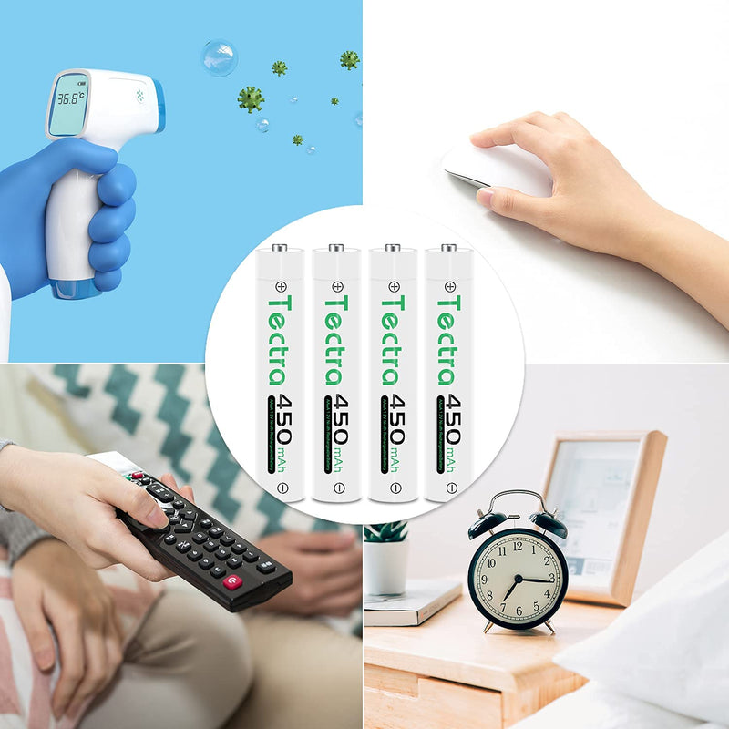 450mAh AAAA Batteries, Tectra 4 Count AAAA Rechargeable Ni-MH Batteries with AA AAA AAAA Ni-MH Universal Smart Battery Charger for Surface Pen Active Stylus 4 battery + 1 charger