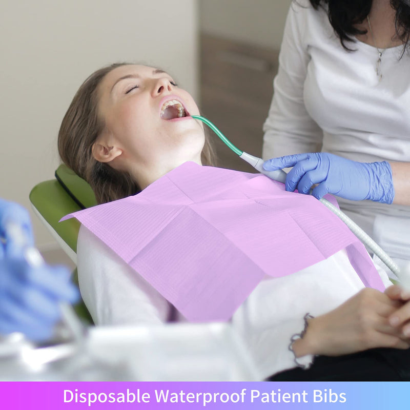 60 PCS Disposable Dental Patient Bibs Tattoo Bib 13" x 18", Annhua Waterproof Dentist Polyback Towel 3 Ply Dental Napkins - Sturdy and Leakproof -Purple Purple