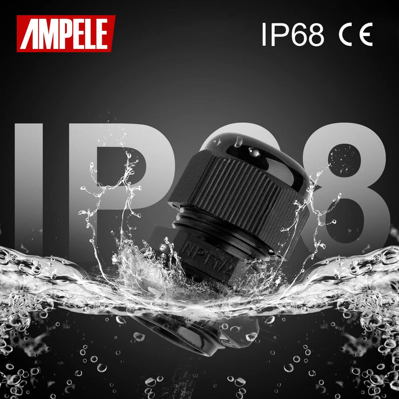 AMPELE 2 Pack 1'' NPT Cable Gland Waterproof Adjustable 18.5-25mm/0.73-0.98inch Nylon Cable Glands Joints with Gaskets (1", 2 Pack) 1'' (2-Pack)
