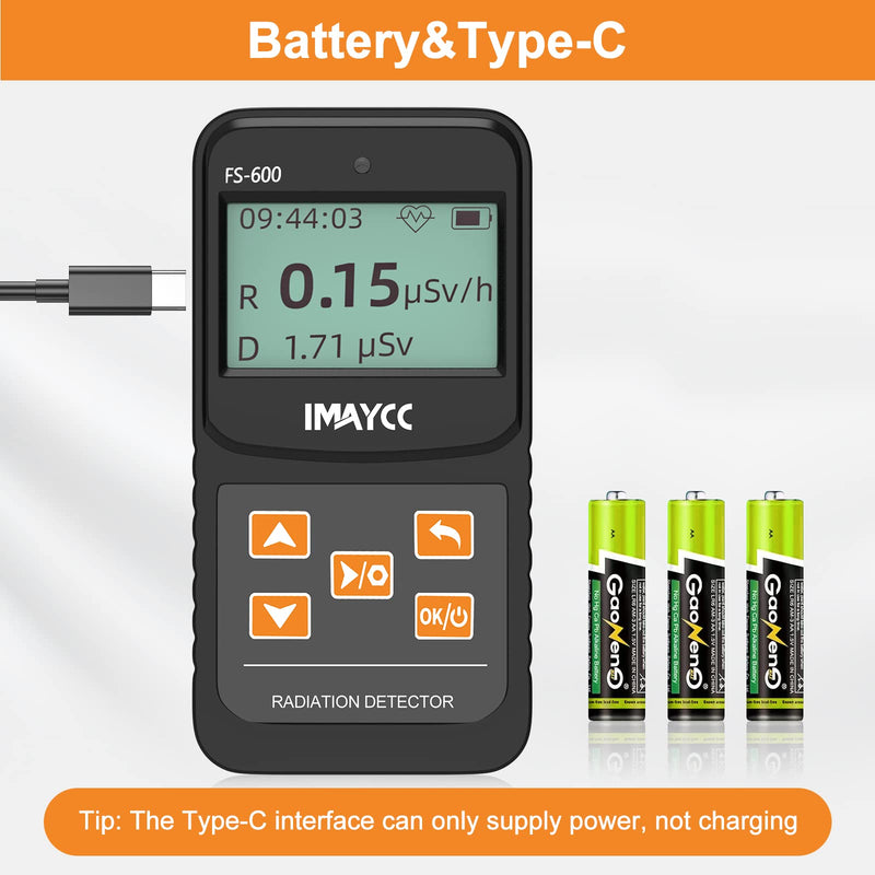 IMAYCC Geiger counter, digital radiation detector with real-time display, can be used in homes, businesses, indoors and outdoors. Black