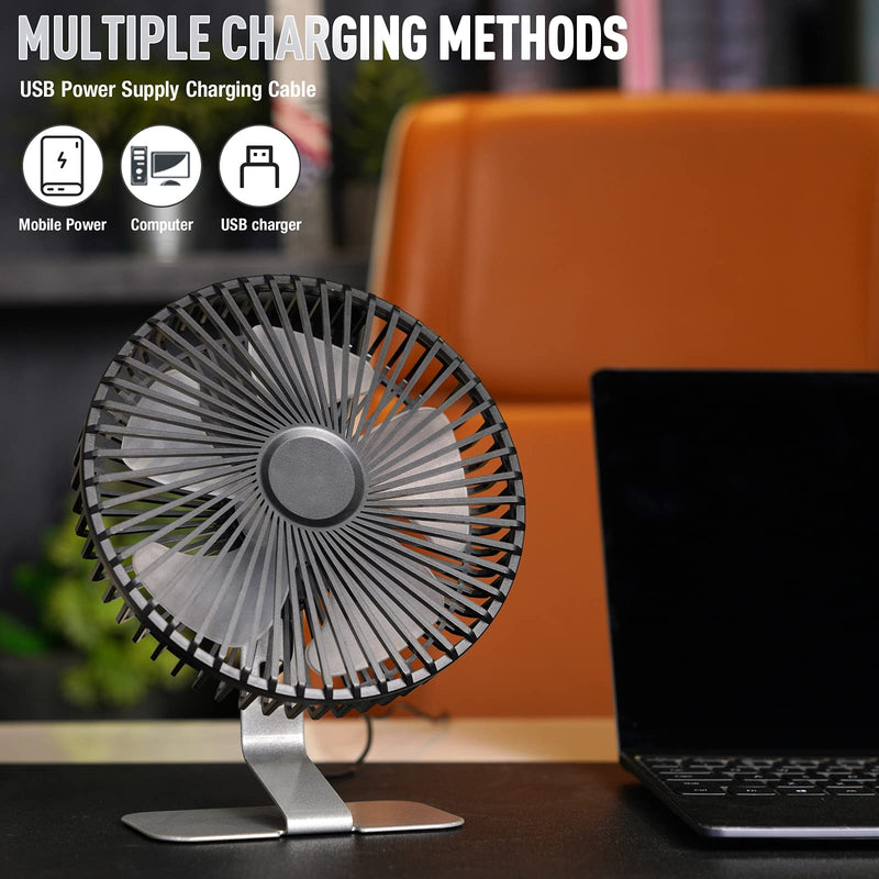 SLENPET 6 inch USB Desk Fan, Upgraded Strong Airflow, 4 Speeds, Ultra-quiet, 90Â° Rotation for Better Cooling, Portable Mini Powerful Desktop Fan, Small Personal Cooling Fan for Home Office Outdoor Silver