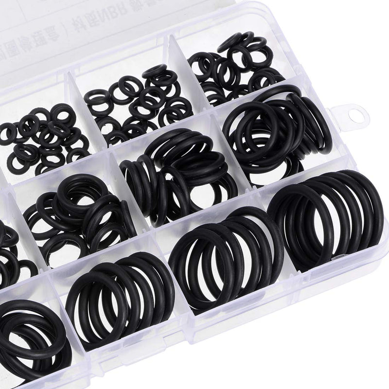 uxcell Nitrile Rubber O-Ring Assortment Kit 200 Pieces 15 Sizes Metric Buna-N Sealing Gasket Set, Black