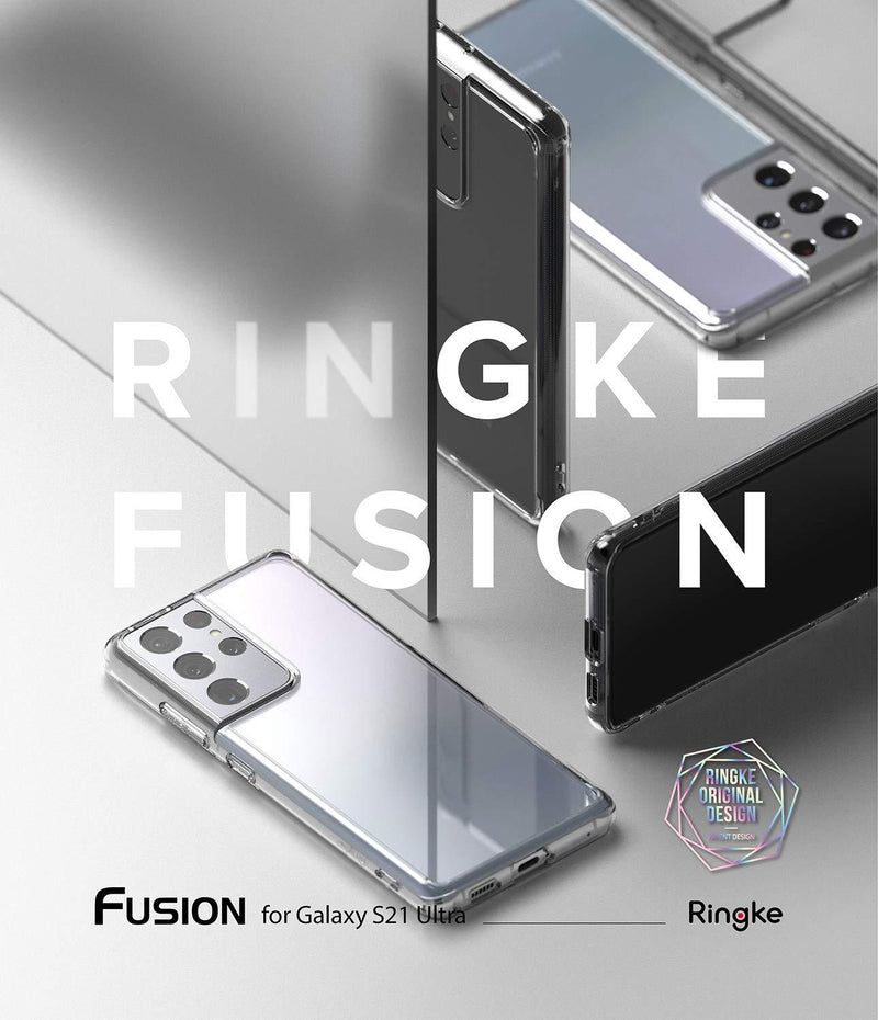 Ringke Fusion Phone Case Designed for Samsung Galaxy S21 Ultra 5G Clear PC with TPU Bumper- Transparent