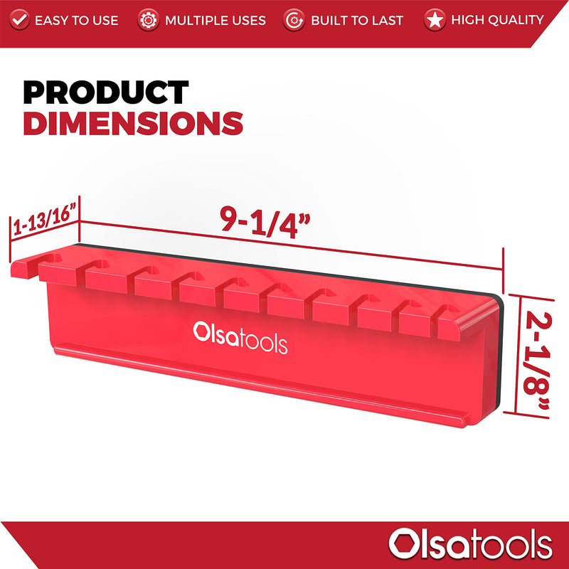 Olsa Tools Magnetic Wrench Organizer (Red) | Wrench Holder Fits Wrenches SAE 3/8" Thru 15/16" & Metric 10mm Thru 19mm | Professional Grade Red