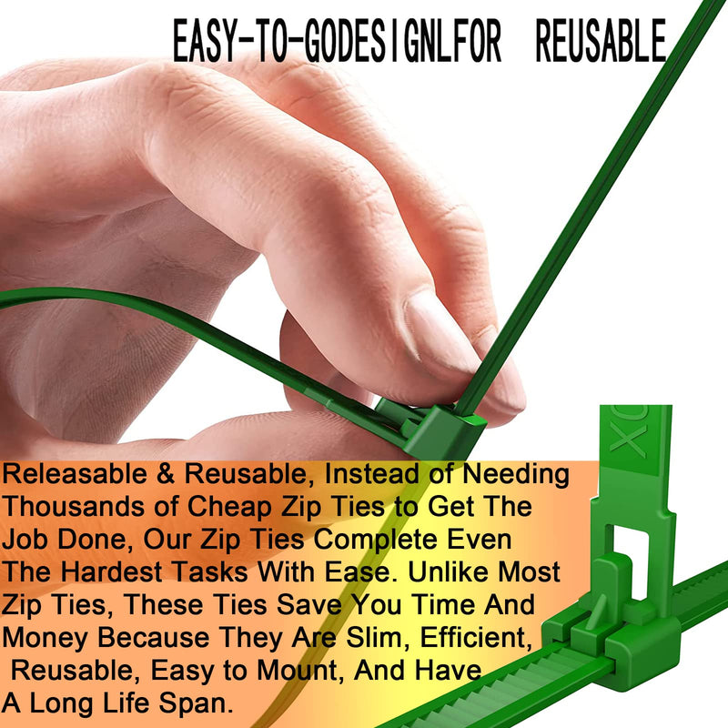 Releasable Reusable Zip Ties 8 inch Heavy Duty Zip Tie Green Cable Ties Reusable 100 Pack 50lb Tensile Strength Nylon Cable Wire Ties for Multi-Purpose Use Indoor And Outdoor Plastic Tie Wire green zip ties 8 inch