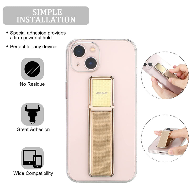4 Pieces Phone Grip Strap Telescopic Phone Kickstand Elastic Finger Holer Hand Strap Adhesive Loop for Phone Grip with Stand Compatible with Most Smartphones (Black, Silver, Gold, Rose Gold) Black, Silver, Gold, Rose Gold