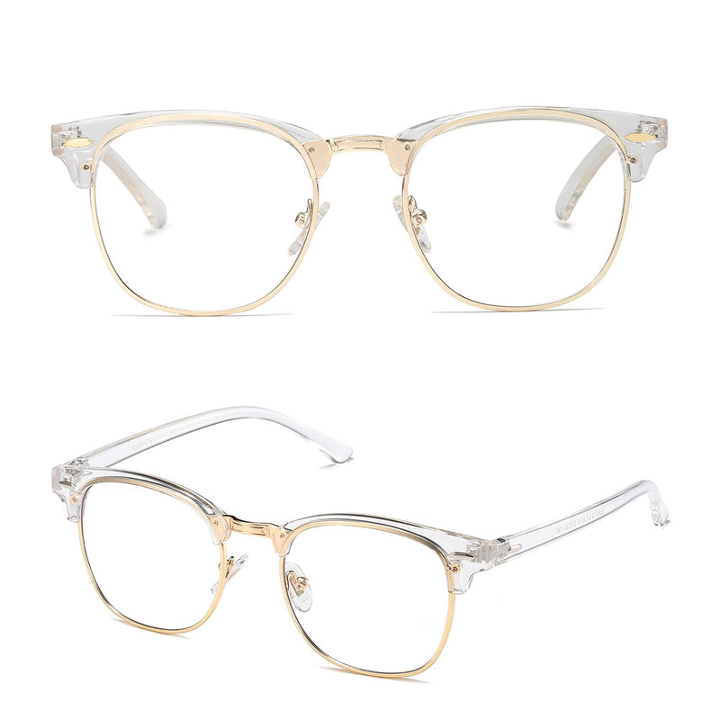 SOJOS Retro Semi Rimless Blue Light Blocking Glasses Half Horn Rimmed Eyeglasses SJ5018 Clear Frame/Gold Rim