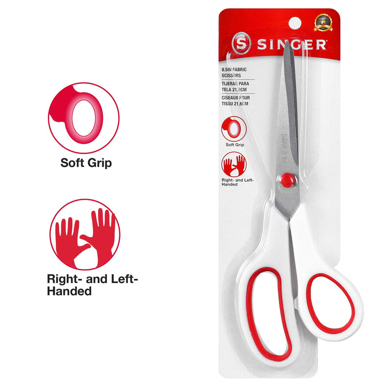 SINGER Fabric Scissors with Comfort Grip, 1-pack, Red & White