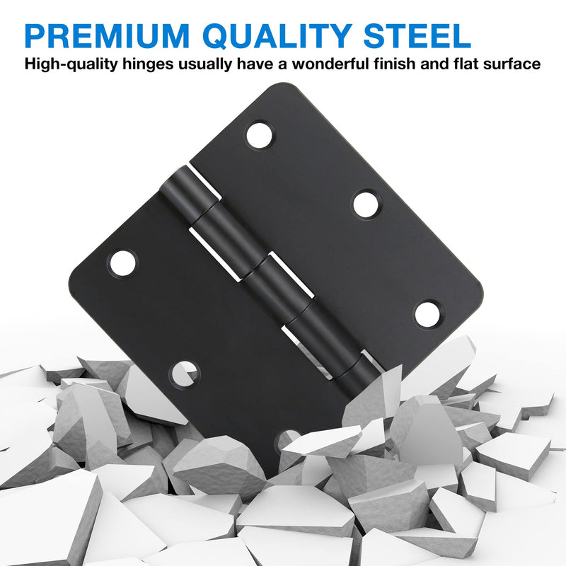 18 Pack Matte Black Door Hinges 3.5 Inch x 3.5" 1/4" Radius Interior Door Hinges Black Matte 3-1/2 Door Hinges for Doors Bedroom Small Rounded Conner Standard Bifold Residential Door Hinge Hardware 18 Pack