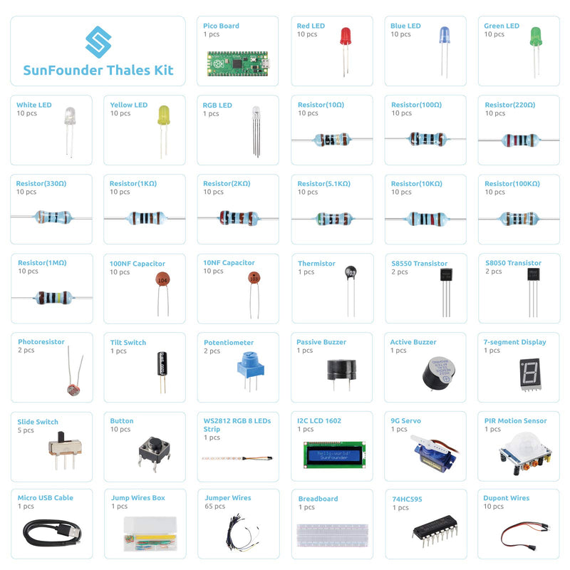 SunFounder Raspberry Pi Pico Basic Starter Kit with Detailed Online Tutorials, One-Stop Learning Electronics and Programming for Raspberry Pi Arduino Beginners & Software Engineer Thales Kit with Pico